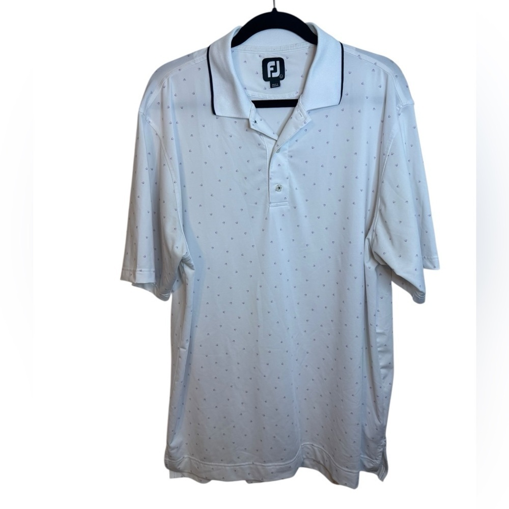 FootJoy Purple Triangle Patterned White Golf Polo